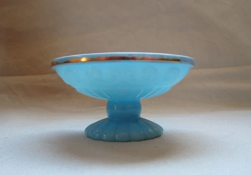 Avon Pedestal Soap Dish Holder Vintage Bristol Blue Milk Glass with Gold Trim