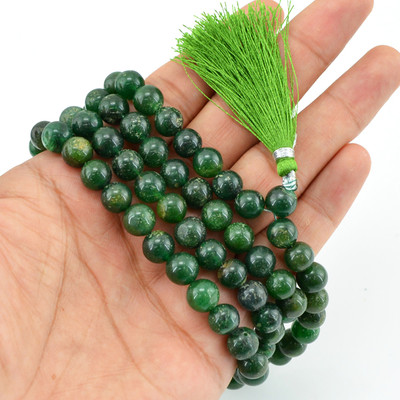 TOP BRILANTE 447,50 KT ERDE ABGEBAUT GRÜNE JADE 108 PERLEN HALSKETTE (RS)