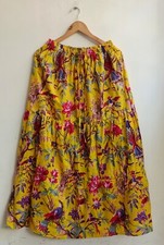 Yellow Floral Bird Long Frill Skirt Cotton Indian Skirt Womens Clothing Skirt US