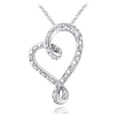 925 Silver 1/4ct Diamond Ribbon Heart Slide Necklace, 18"