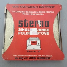 Vintage Sterno Single Burner Folding Stove No. 30 Camping NEW old stock gold