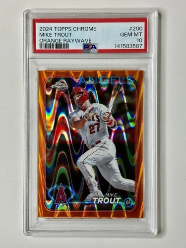🔥2024 Topps Chrome Mike Trout /25 Orange RAYWAVE PSA 10 Angels #27🔥