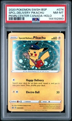 2020 POKEMON SWSH BLACK STAR PROMO #074 SPECIAL DELIVERY PIKACHU-HOLO PSA 8
