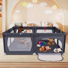 Baby Playpen Extra Large Play Yard for Babies and Toddlers-Dark Grey