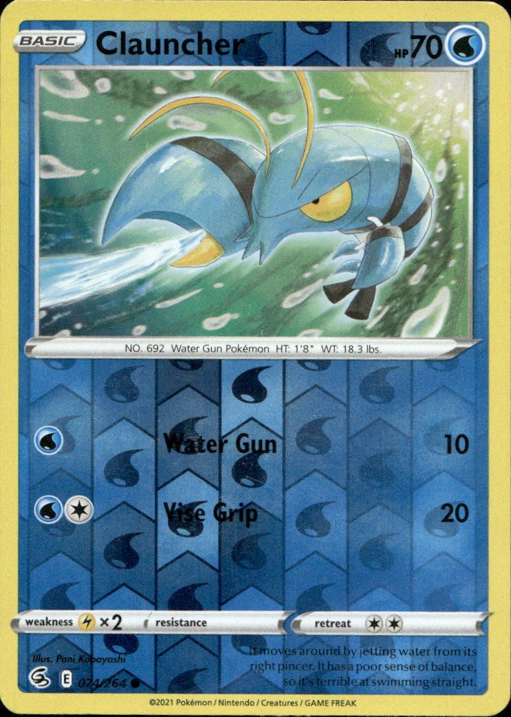 Clauncher 074/264 SWSH08 Fusion Strike Reverse Holo C LP Pokémon — English