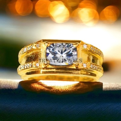 Moissanite Oval Cut With 14k Yellow Gold Ring For Men's #A436 #