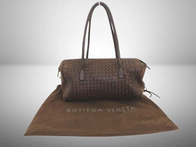 Bottega Veneta Intrecciato Mini Boston Bag Handbag Leather Brown W/Dust Bag Auth