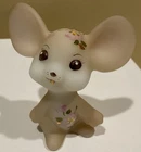 Cute little 3" Fenton White Mouse Figurine Handpainted Flowers Signed