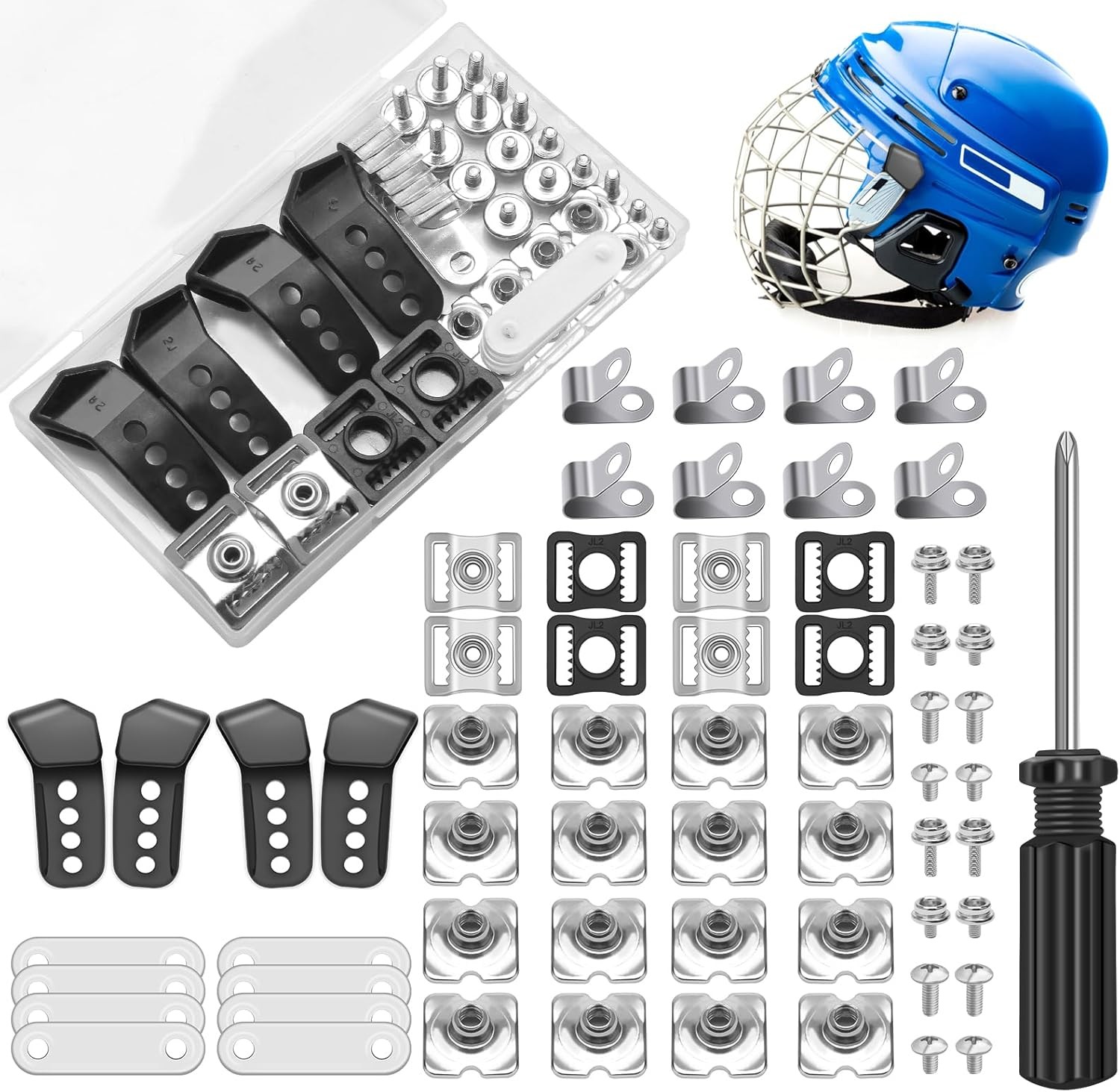 61PCS Football Helmet Repair Kit, One Size, white,black 