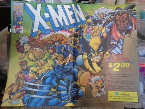 Vintage X-Men Pizza Hut Kid's Club Two Sided Table Place Mat, Marvel Comics