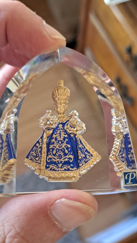 Infant of Prague Bohemia Crystal Paperweight Czech Art Glass Baby Jesus in Blue