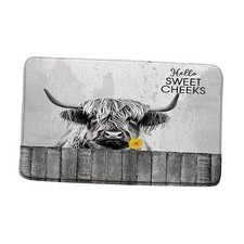 Farmhouse Highland Cow Bath Mat Rustic Flower 18x29.5 Inch 45x75CM Grey Yellow