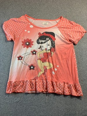 Lat Fashion Top Women's 12? 38'' Chest Pink Polka Dot Graphic Ruffle Short Sleeve