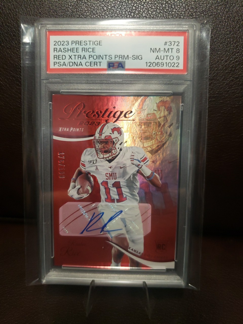 Rashee Rice | 2023 Prestige Red Xtra Points Prm Auto | /199 | PSA 8 AUTO 9