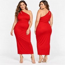 NEW LILLUSORY Red One Shoulder Bodycon Maxi Dress XL | Minimalist Evening...