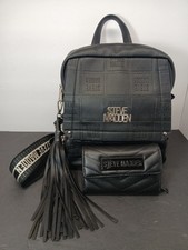 STEVE MADDEN Black BTAMPA Logo EMBOSSED Faux LEATHER BACKPACK Tassels  Wallet