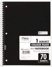 Spiral Notebook, 1 Subject, College Ruled Paper, 7-1/2" X 10-1/2", 70 Sheets,...