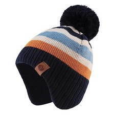 Knitted Baby Hat Scarf Set Winter Warm Boys Girls 4-8 Years Navy Striped Hat