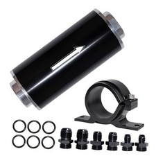 Inline Fuel Filter 100 Micron with 6AN 8AN 10AN Fuel Filter Adapter Black
