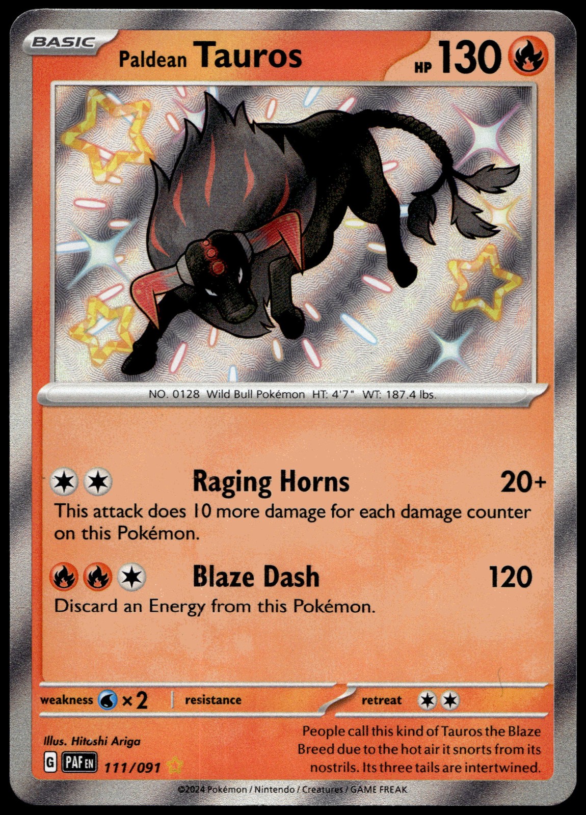 Paldean Tauros Shiny Rare SV: Paldean Fates 111/091 NM