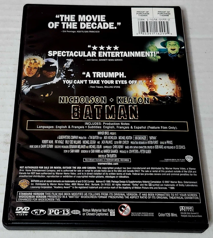 Batman 89 / Batman Returns / Batman And Robin 3 Movie DVD Set  - Image 3 of 4