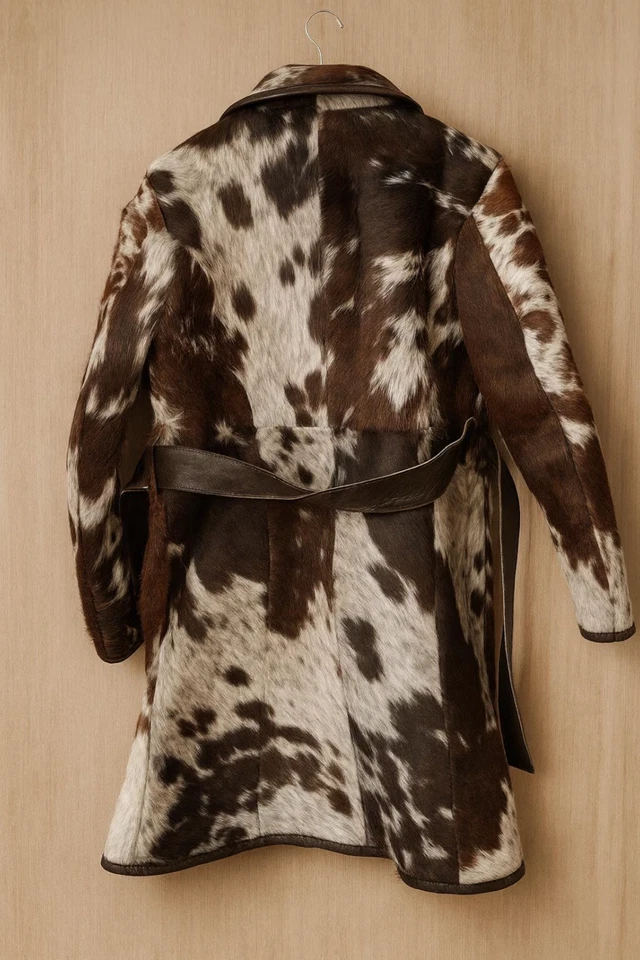 Women's Vintage Cowhide Trench Coat Genuine Pony Skin Hair-On Thigh Long Coat - Image 2 of 3