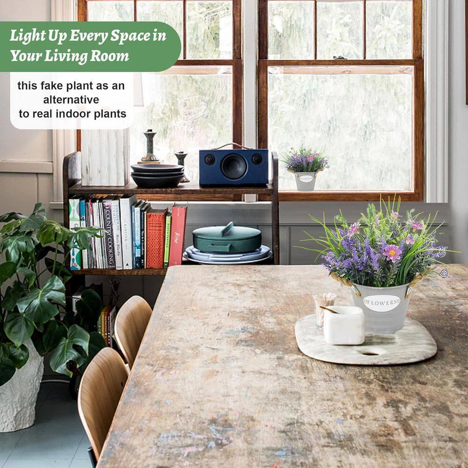 10 pulgadas Flores de lavanda artificiales multicolores para interiores en maceta gris Foto 4 de 4