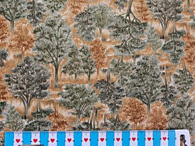 Patchworkstoff 50 x 112 cm Bäume Goldkonturen Beige Grün Stoff Baumwolle Quilten