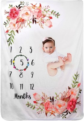 Baby Monthly Milestone Blanket Boy Girl Floral Wreath 51x40 Inch Growth Chart