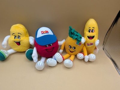 Dole Fruit 1999 4 Stück Plüsch Banane Cranberry Ananas Papaya Maskottchen Vintage