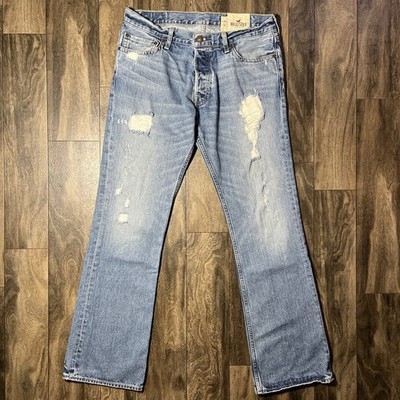 Hollister Boomer Low Rise Slim Boot Jeans Mens 34x33 (Tag 34x32) Blue Denim Surf