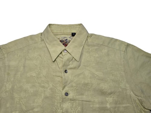 Robert Graham Embroidered Short Sleeve Dress Shirt Green Paisley Mens Size M - Picture 2 of 12