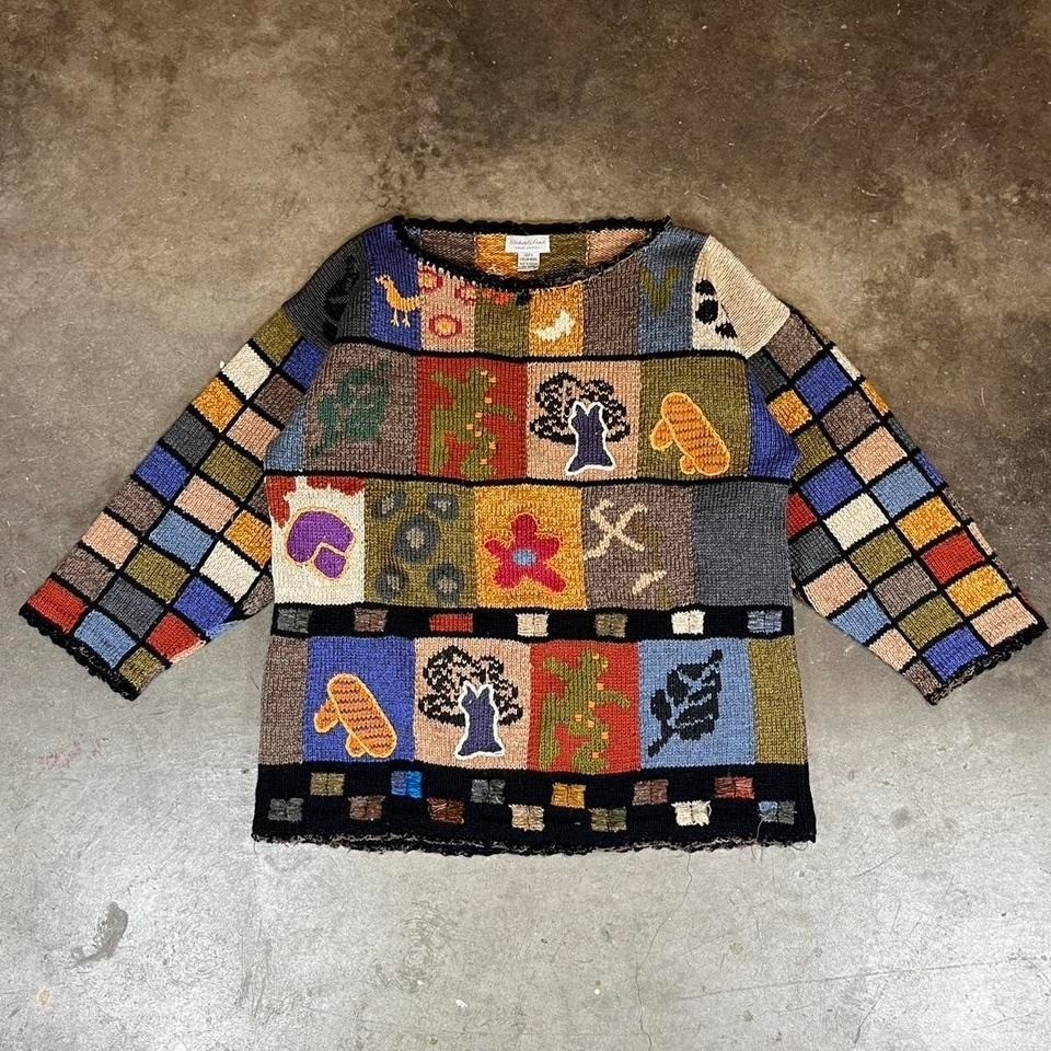 Roberta Kent Patchwork Sweater Women's Multi Colo… - image 1