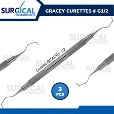 3 Pieces Gracey Curettes # G1/2 Stainless Steel Dental Instruments German Grade