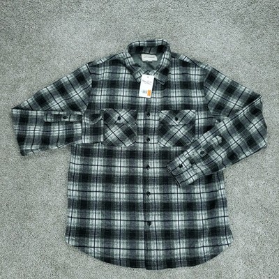 Lucky Brand Shirt Mens Small Black Gray Plaid Double Face Soft Knit Button Up