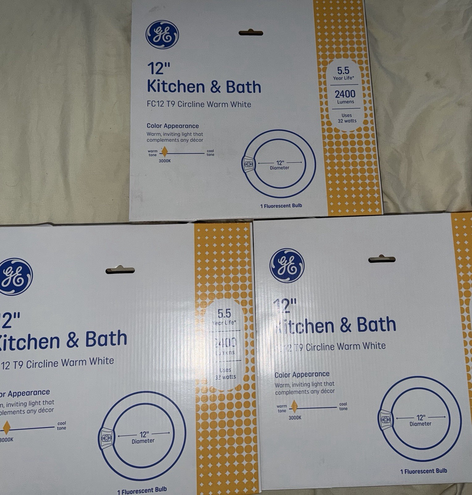3 GE 12" Circular Kitchen & Bath FC12 T9 LIGHT BULB 11085 30