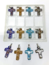 12 Artisian Murano Style Glass Cross Pendants 18K GP Bail - Lot of 12