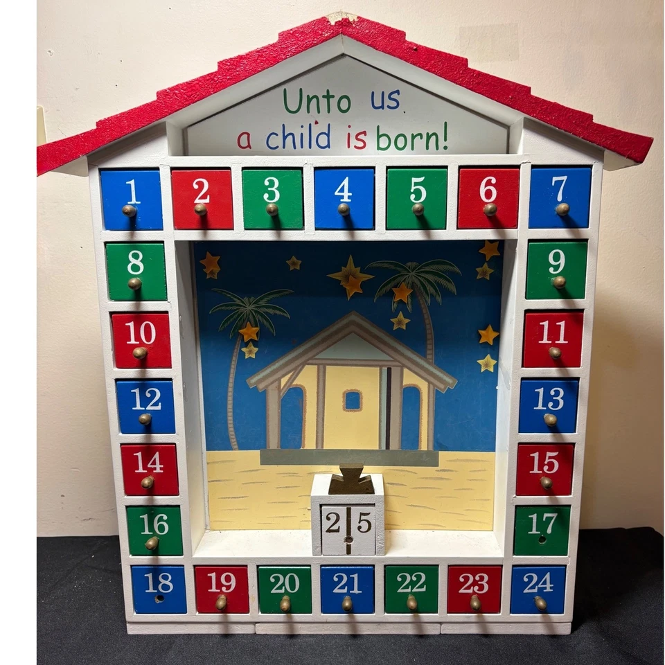 CBD Wooden Nativity Advent Calendar 24 Drawers Christmas Countdown Decor READ - Image 2 of 4