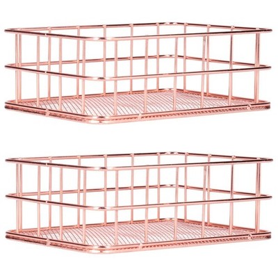 2Pcs Wire Mesh Baskets, Rose Gold Iron Storage Racks Desktop Wire Mesh Tray, ...