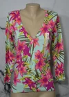 MERONA NEW NWT Cyan Fuchsia Multi Floral Cardigan Sweater Small Long Sleeves