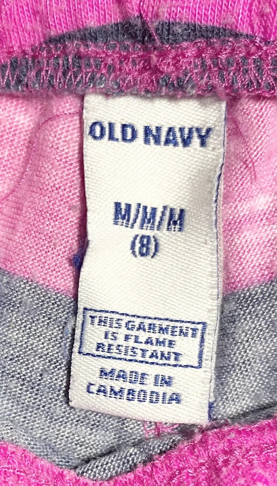 Pantalones para dormir antiguos azul marino y rosa a rayas con cordón para niñas talla M (8) Foto 3 de 3