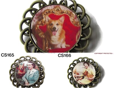 Steampunk Pin Brosche Anstecker Royalty Royal Queen Elizabeth Corgi #CS164-66