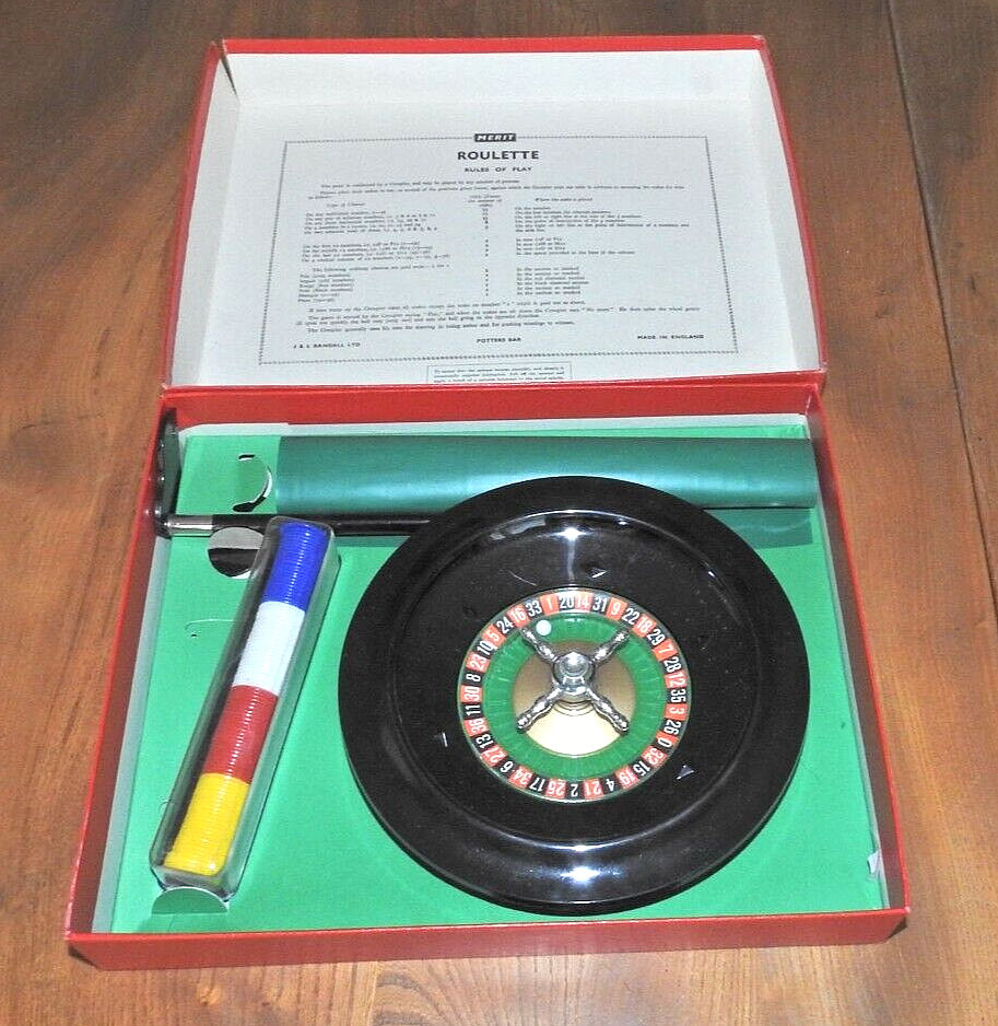 Merit Deluxe Roulette set with counters croupier rake in red box eBay