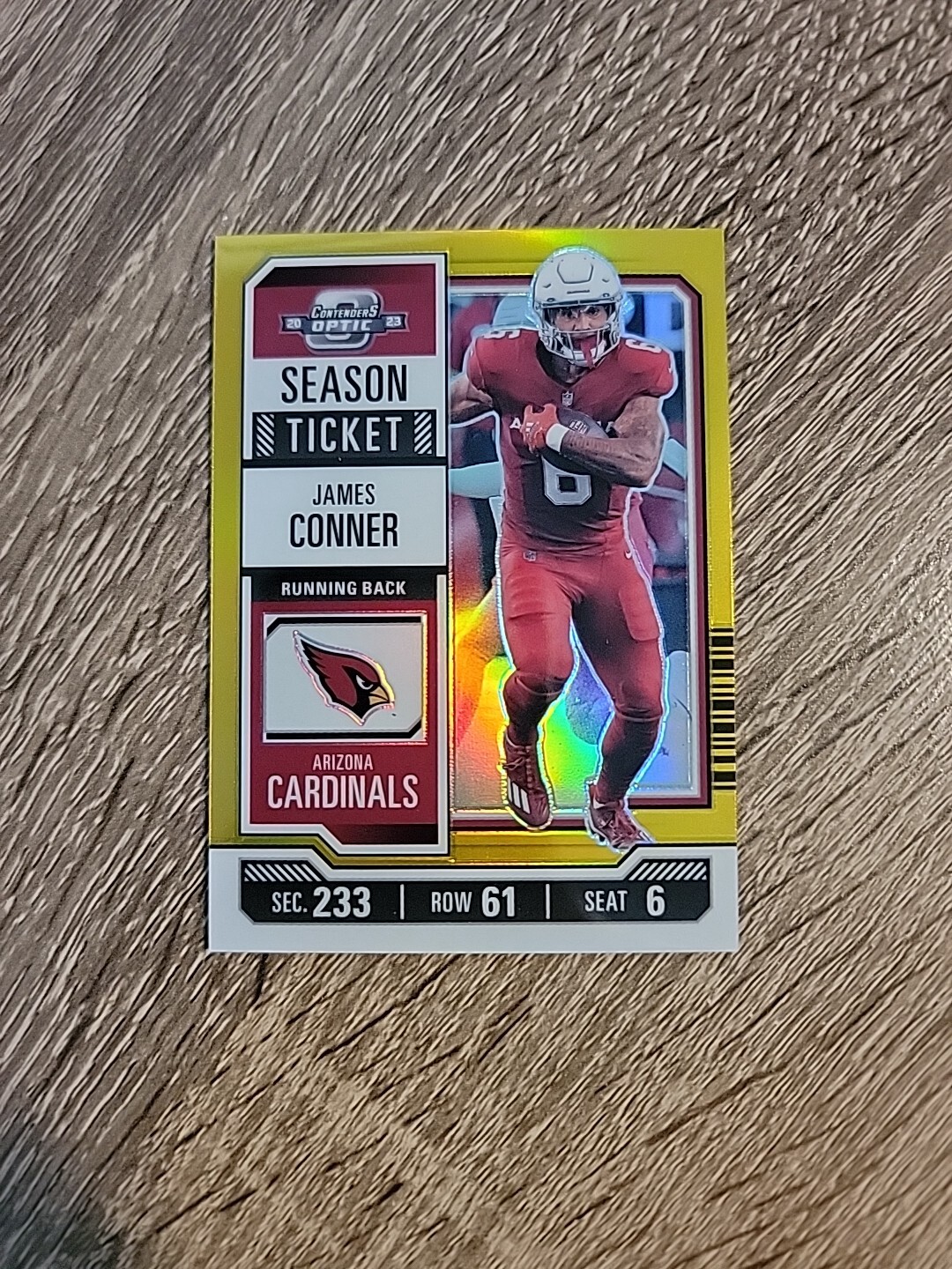 2023 Panini Contenders Optic James Conner Gold Prizm /10 Season Ticket #1