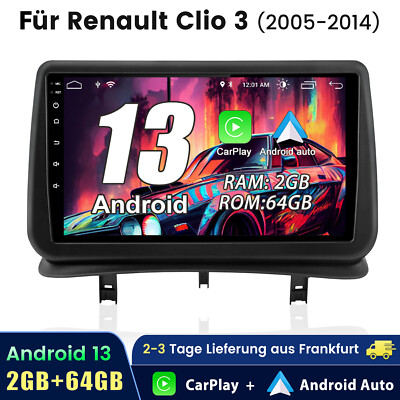 Carplay 2+64G Android 15 Autoradio GPS Für RENAULT CLIO 3 2005-2014 WIFI DAB SWC