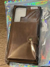 Samsung Galaxy S23 Ultra  Brown Case With Wallet On Back Button Close C600