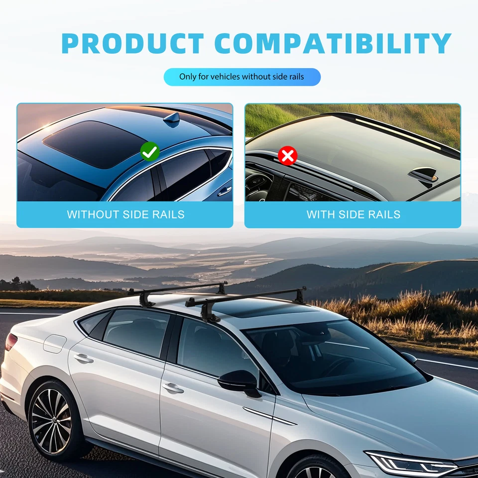 For Audi S3 S4 A3 A4 A6 54" Top Roof Rack Cross Bar Kayak Luggage Carrier + Lock - Image 4 of 4