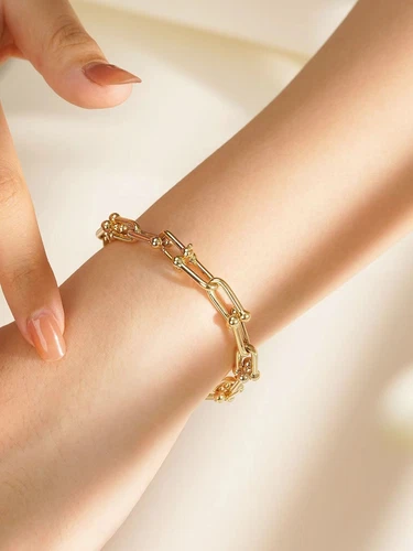 Italian 18K Solid Gold Horseshoe Link Chain Bracelet U-Shape Jewelry 7" - Picture 9 of 20