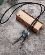 Rodeo Bolo Tie Western Cowboy Shield Black Leather Necktie New Free Ship 4419