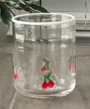 Anthropologie Icon Juice Glass Cherry Beaded Handblown 17 oz 4.5” x 3.25”